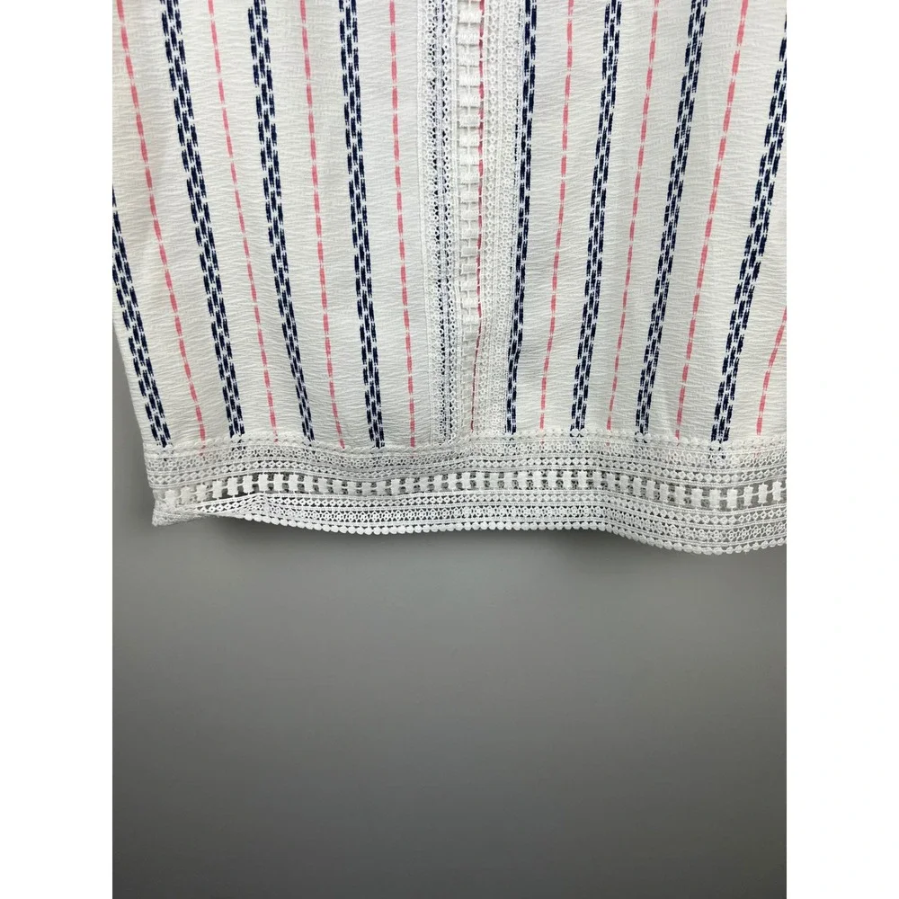 Xhilaration Girls XS White Navy Pink Striped Crochet Lace Shift Dress NWT - Picture 2 of 9